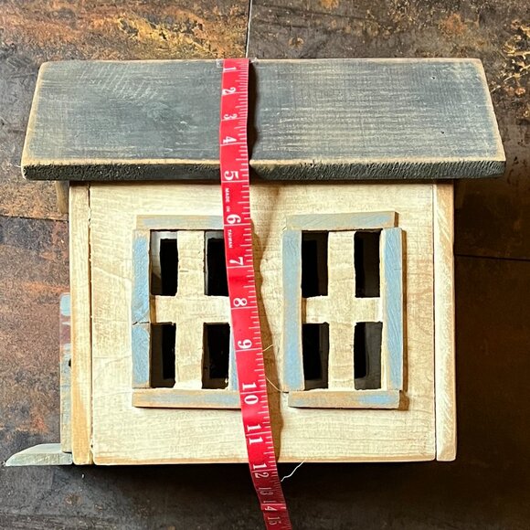 Vintage Handmade Primitive Wooden House, 12" x 11" - Picture 7 of 9